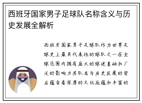 西班牙国家男子足球队名称含义与历史发展全解析
